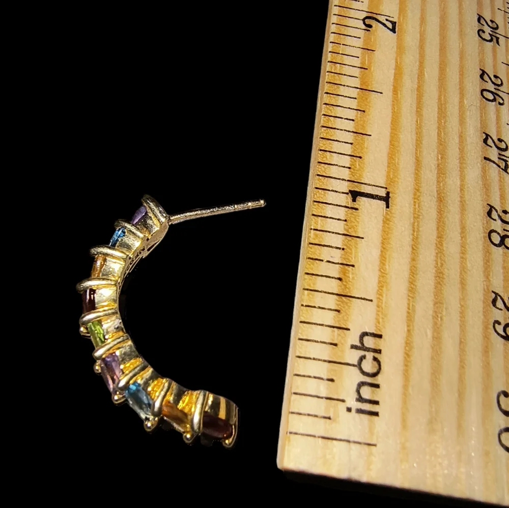 Multi Gemstone & 18K Gold Vermeil Sterling Silver Half Hoop Earrings Brand New